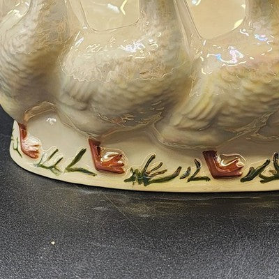 Ceramic Bowl 9" Planter Holland Mold Circle Of Ducks Signed Homemade Vintage 80s