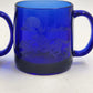 2 Cobalt Blue Coffee Mug Cups 12 oz Etched Running Wolves France