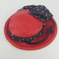 Women's Red Derby Dress Hat Wide Brim Polka Dot Bow Mesh Trim Vintage 11"