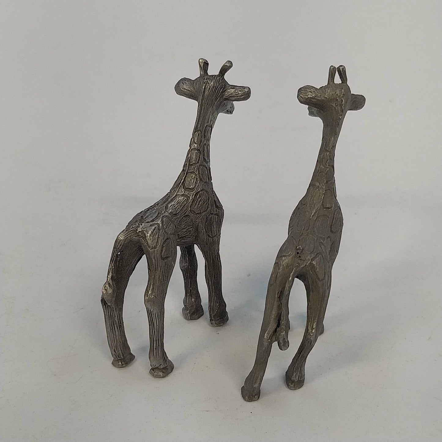 Pair Pewter Giraffe Miniature Wildlife Figurine 2.25" Animal Zoo Collectible