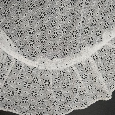 Round White Tablecloth Lace Crocheted Eyelet Doily Motif Ruffled Edge 66"