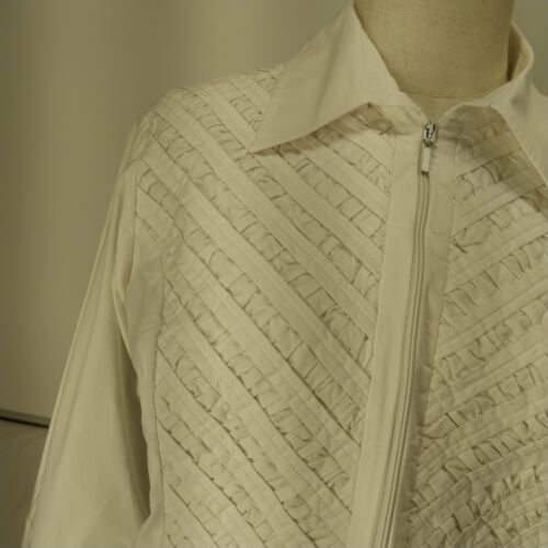 Ravel White Pleated Front Zip Blouse Size L