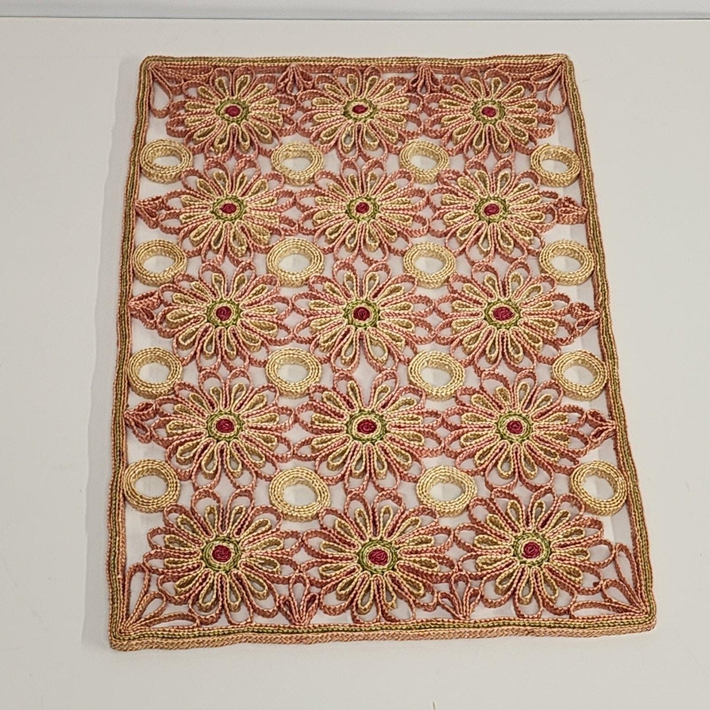 Raffia Ratan Sunburst Placemats Set 4 Boho Woven Orange Red Yellow Table Decor 17.5"