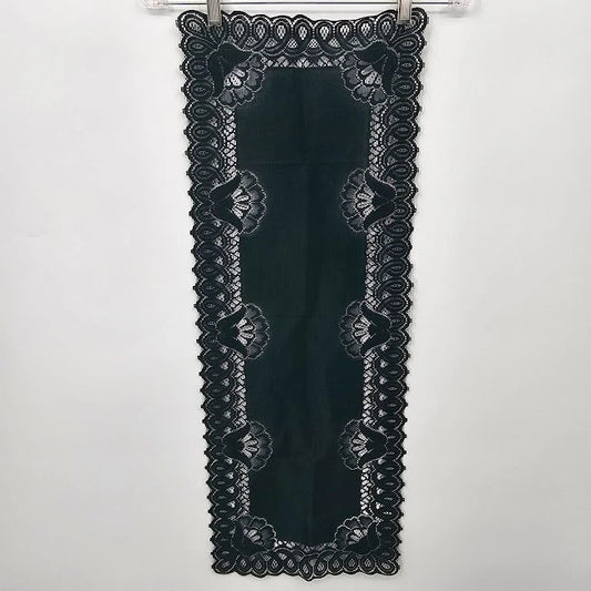 Green Table Runner Cut Lace 34" Table Cover Vintage Forest Linen Vintage