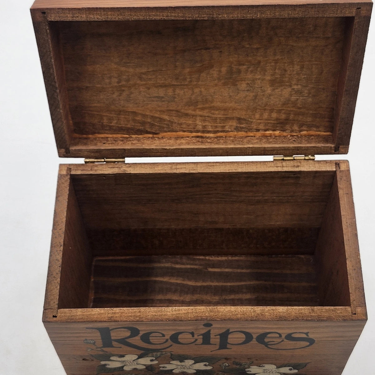 Wooden Recipe Box Floral Hinged Lid Recipe Card Holder Country Decor 7" x 4" x5"