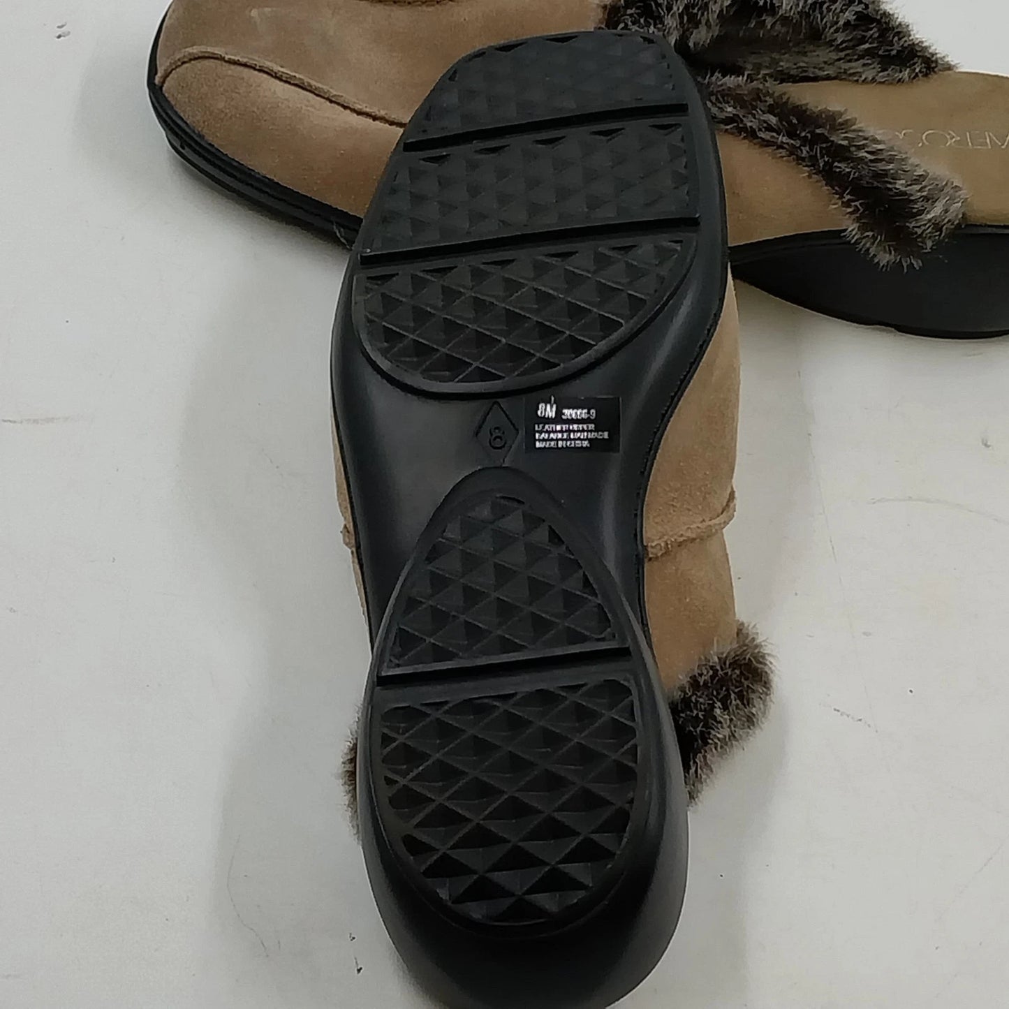 Suede Clog Shoes Women Size 8M Fur Trim Slip-On Aerology by Aerosoles Beige Faux