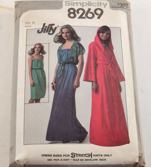 Simplicity 8269 Vintage Sewing Pattern '77 Misses Jiffy Pull on Dress Jacket 12