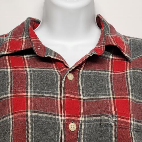 Timberland Men's Medium Button Down Flannel Shirt Red/Gray Plaid Long Sleeve