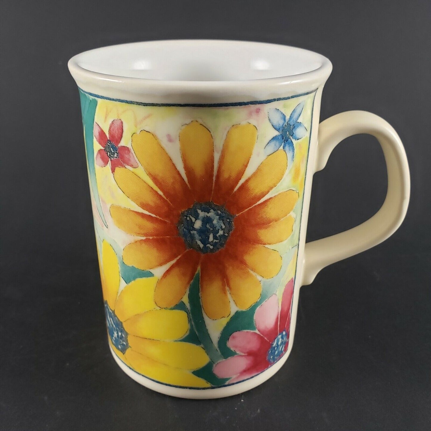 Fine English Stoneware Mug Coffee Tea Cup England Yellow Flowers Floral