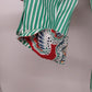 Chaps No Iron Green White Striped Button Front Shirt Women's L Red Paisley Cuffs