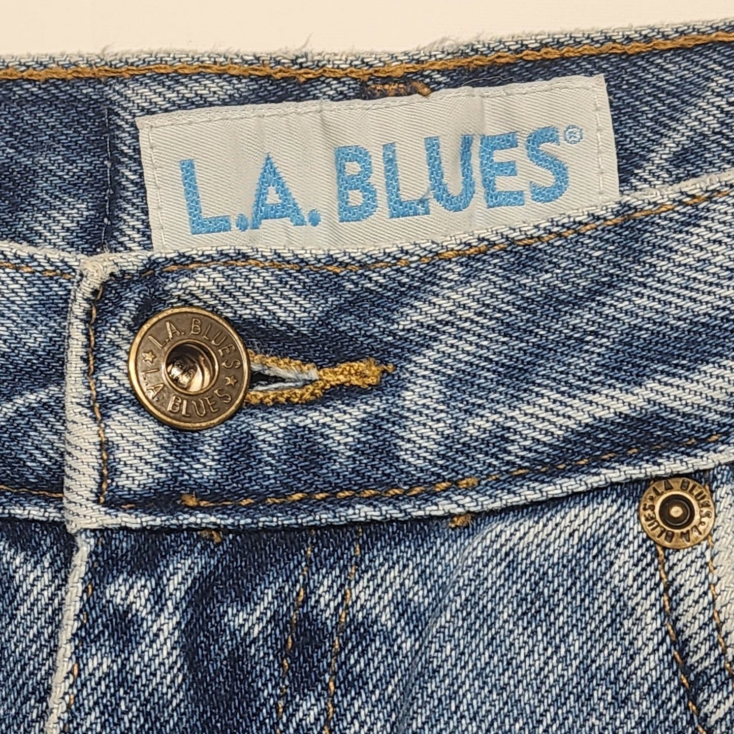 LA Blues Size 10 Denim Jeans Medium Wash Slim Fit 100% Cotton Classic Vtg Mexico