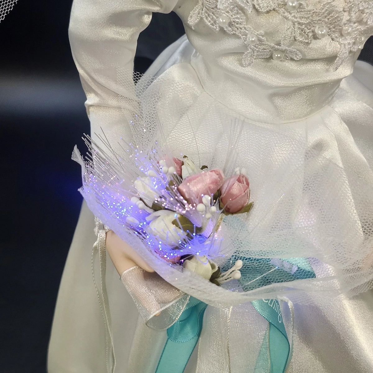 Porcelain Bride Doll 20" Blonde Blue Eyes Wedding Gown Veil Pearl Necklace Vtg