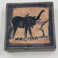 Hand Painted Solid Stone Tile 4"x4"x1" Giraffe & Elephant on Each Side