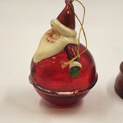 Red Blown Glass Round Santa Claus Hanging Ornament Christmas Holiday Motif 5"x3"