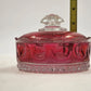 Manhattan Ruby Rose Powder Jar 1902 US Glass Cranberry Vanity Box Antique EAPG
