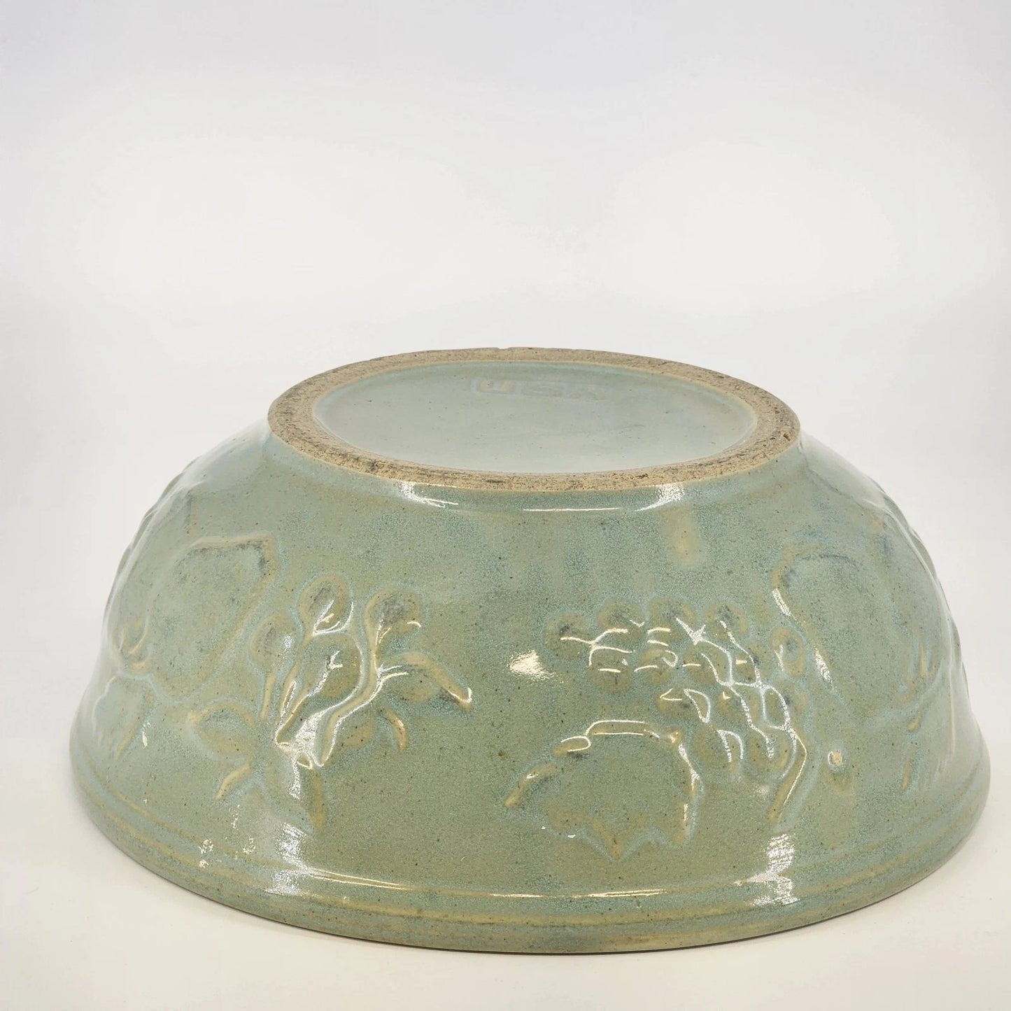 Stoneware Pottery Serving Bowl McCoy USA Seafoam Green Embossed Fruit Grapes 9"