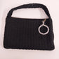 Black Crochet Handbag Purse 12" with Lucite Zipper Pull & Nylon Lining Vintage