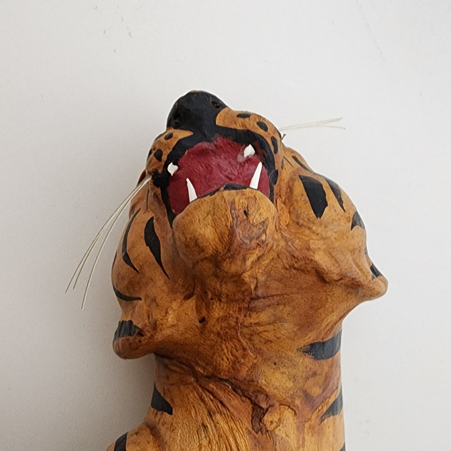 Large Leather Wrapped Tiger Figurine Walking Vintage 15" L x 3½" W x 7½" H