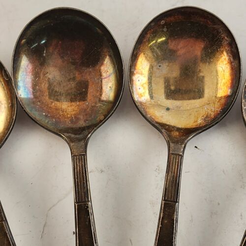 6 Oneida Hotel Silver Plate Round Soup Spoons Oneida Simple Pattern Tarnished 5¾