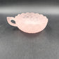 Imperial Glass Pink Frosted Satin Pansy Dish Handle Candy Trinket Bowl Chipped