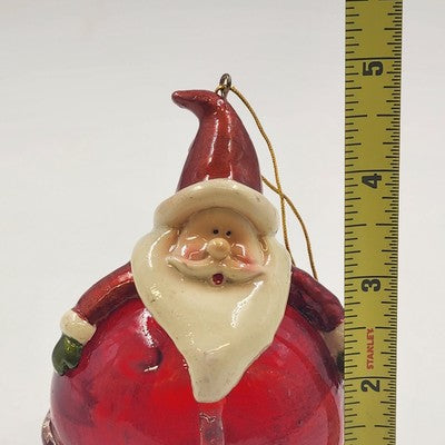 Red Blown Glass Round Santa Claus Hanging Ornament Christmas Holiday Motif 5"x3"