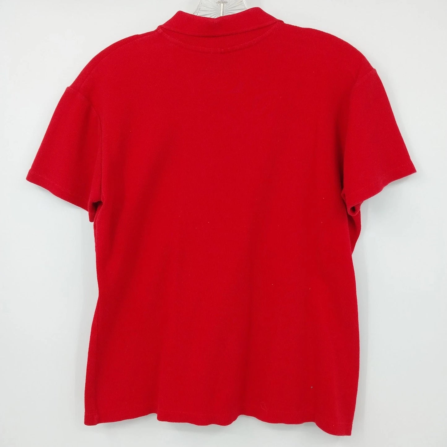 Limited Red Polo Shirt Women Large Cotton Stretch Short Sleeve Button Collar Top