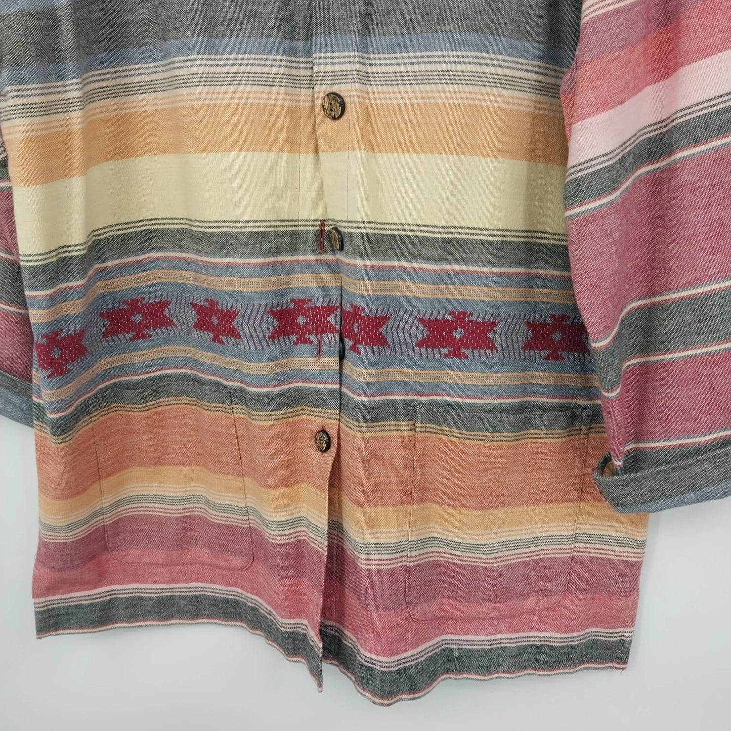 Chico's Design Red Yellow Aztec Button Up Shirt Women's Size 2