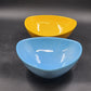 2 Buffalo China Triangle Bowls 9.25” Oneida Yellow Lemon Drop & Blue Hawaiian