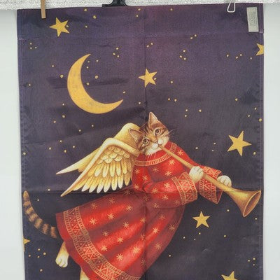 Toland Angel Kitty Yard Garden Flag Banner w/ Hanging Loop Moon & Stars 23"x36"