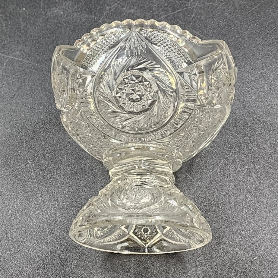 EAPG Pedestal Mini Punch Bowl Clear Glass Spinning Star US Glass 5 Mini Cups Vtg