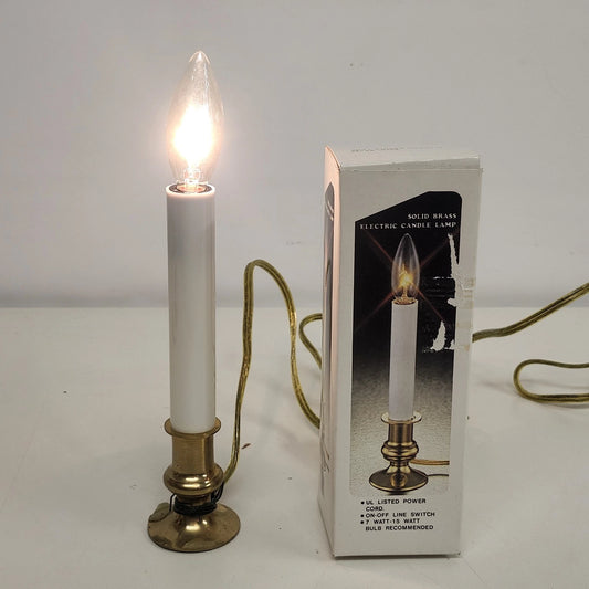 Pair of Electric Candle Lamps Solid Brass Boxed Christmas 7.5" Taiwan