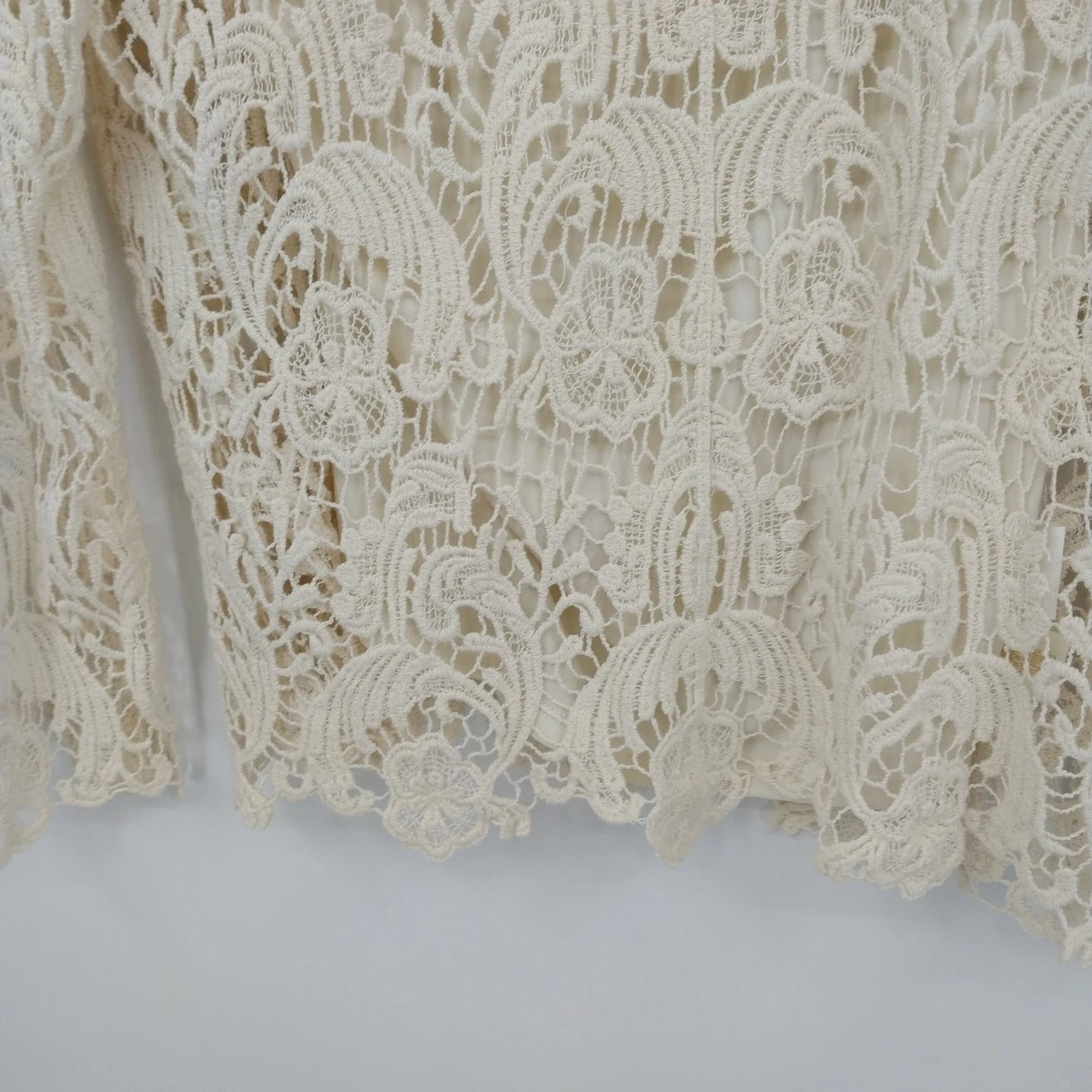 Adiva Cream Crochet Lace Boho Top Women's XL Long Sleeve Sheer Cotton Overlay