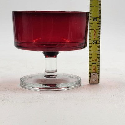 4 Ruby Red & Clear Sundae Glasses Luminarc France Champagne Cocktail Dessert Vtg