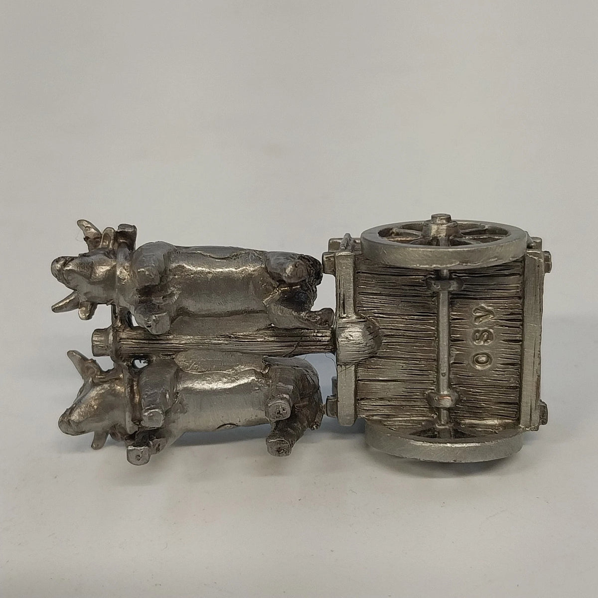 OSV Pewter Oxen Cart Wagon Miniature Farm Animal Figurine Vintage 2" Collectible
