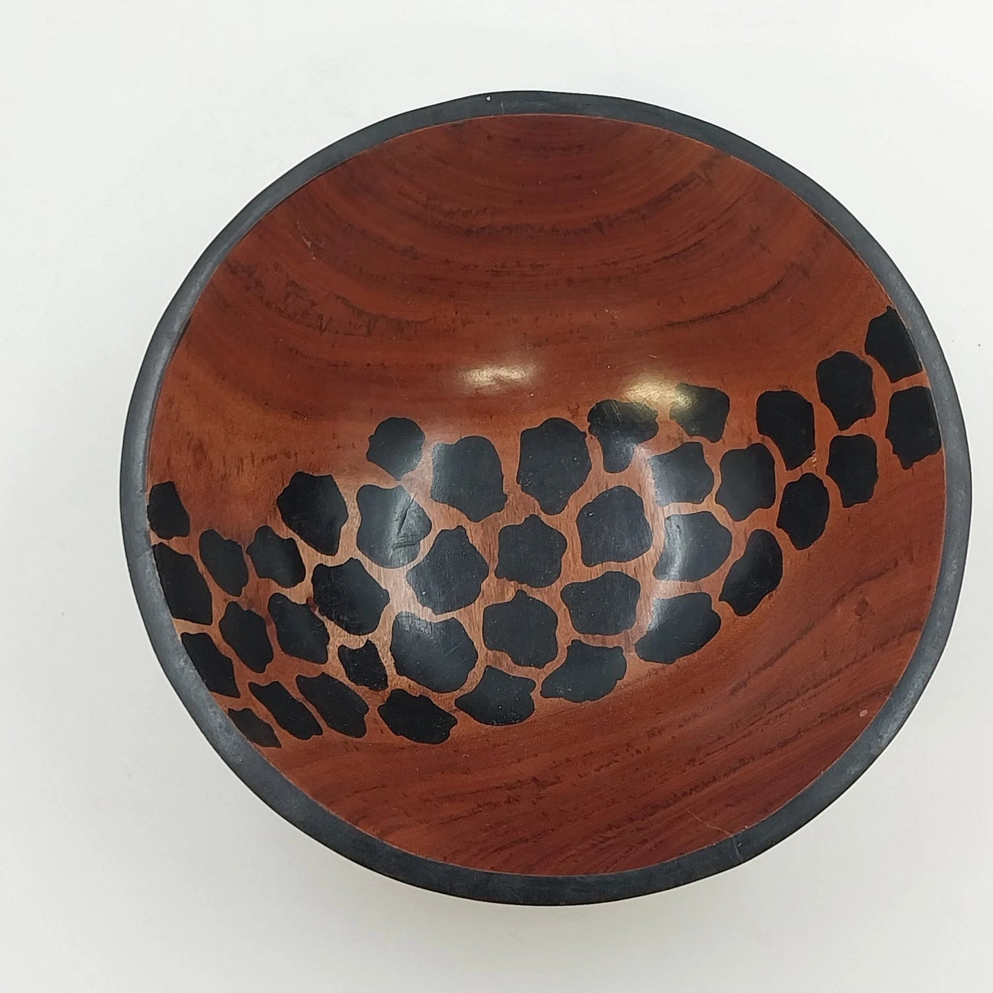 Hand Carved Natural Wooden Bowl 5.5" African Safari Animal Print Zebra Giraffe