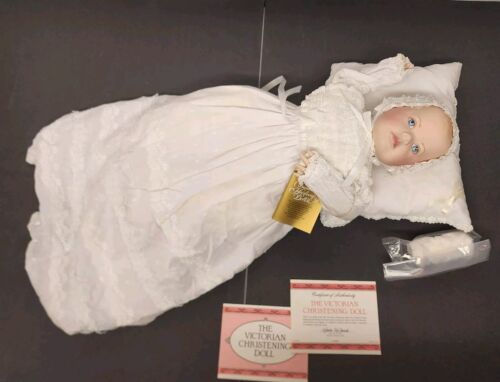 Porcelain The Victorian Christening Doll by Franklin Heirloom Dolls with Stand