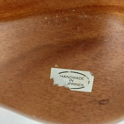 Hand Carved Monkey Pod Pear Shaped Teak Smooth Wood Bowl Philippines 5" x 9"