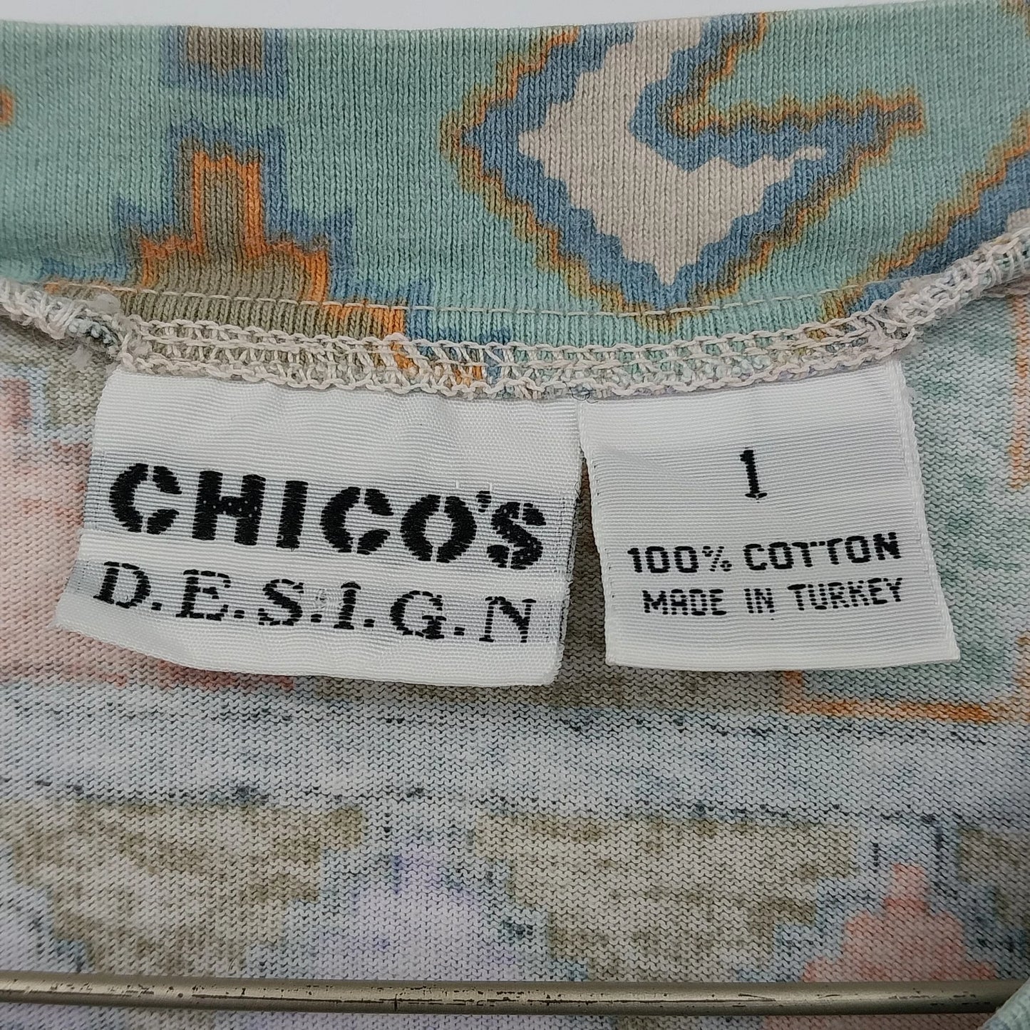 Vintage Chicos Design Aztec Geometric Shirt Womens Green Cotton