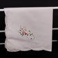 12 Dinner Napkins in Solid White Linen w Embroidered Floral & Scalloped Edge 15"