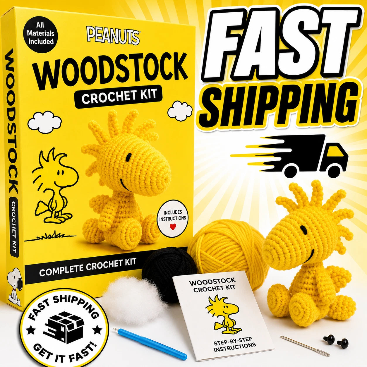 Peanuts Woodstock Crochet Kit DIY Craft Yarn Needle Stuffing Complete New Sealed