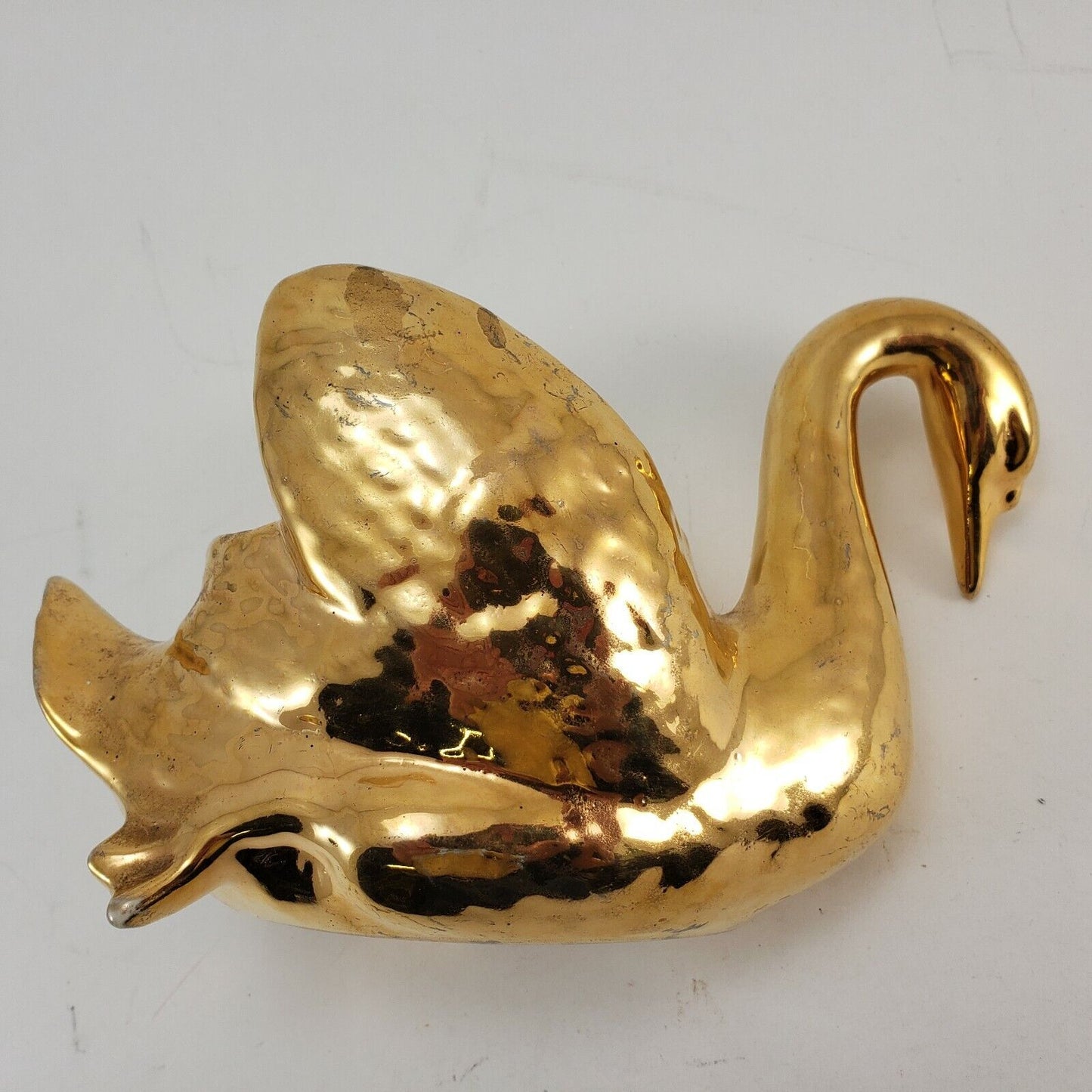 24k Swan Planter Gold Gilt Vintage Goose Trinket Dish Vintage Plant Holder