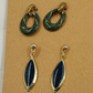 Set of 2 Drop Earrings Gold Tone Black Teardrop & Green Oval Dangle