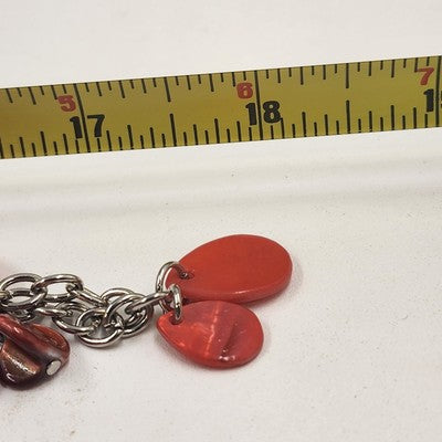 Necklace Silver Tone Pink Coral Shade Stone Beads 36" Long Lobster Closure