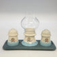 Floral Ceramic Salt Pepper Shakers Candle Holder Tray Set Cottage Taiwan Vintage