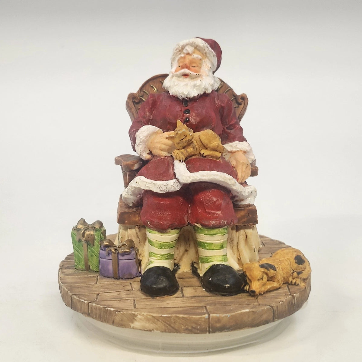 Candle-lite Sleeping Santa Candle Topper Figurine 4.25" Chair Cats Dog Gifts Vtg