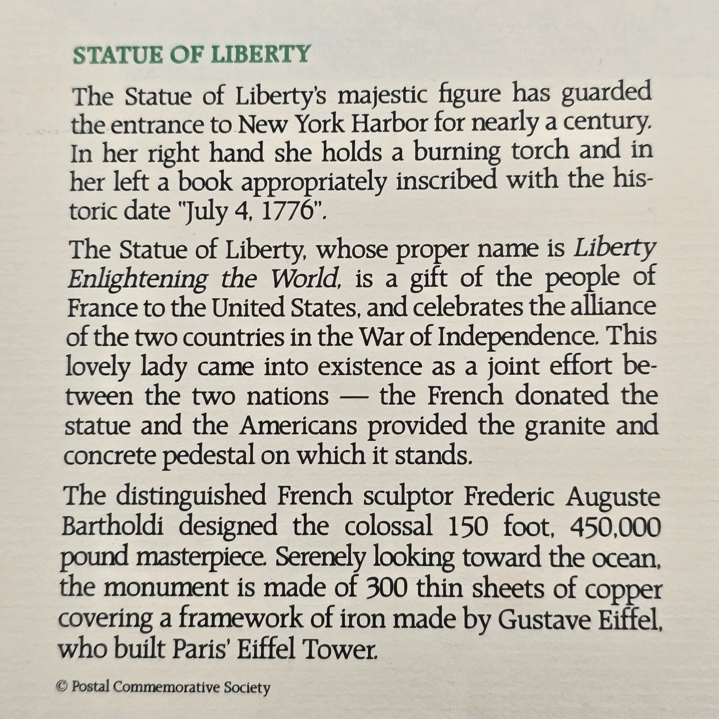 Statue of Liberty Silver Medal & First Day Stamp Set 1986 US Mint COA Centennial