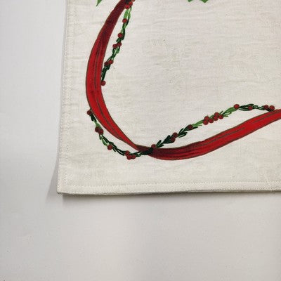 Set of 11 White Damask Placemats 18"x13" Holly Poinsettia Christmas Design