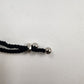 Silver Tone & Purple Crystal Glass Faceted Rhinestone Black Corded Bracelet 3.5"