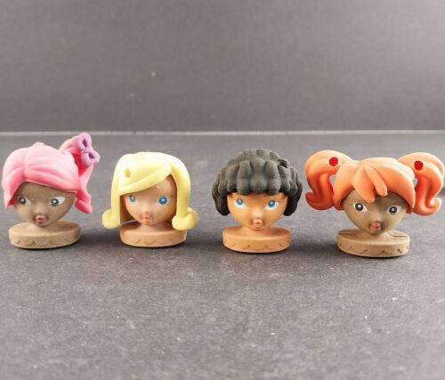 Doll Head Eraser with Removable Hair Vintage Lot of 4 Blond Hair Pink Hair Afro