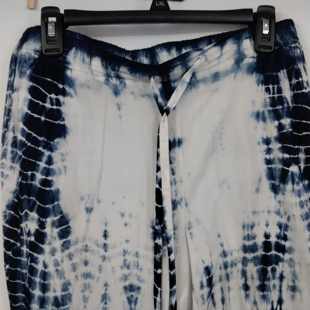 Khakis & Company Women's Blue White Tie-Dye Harem Balloon Boho Pants Medium